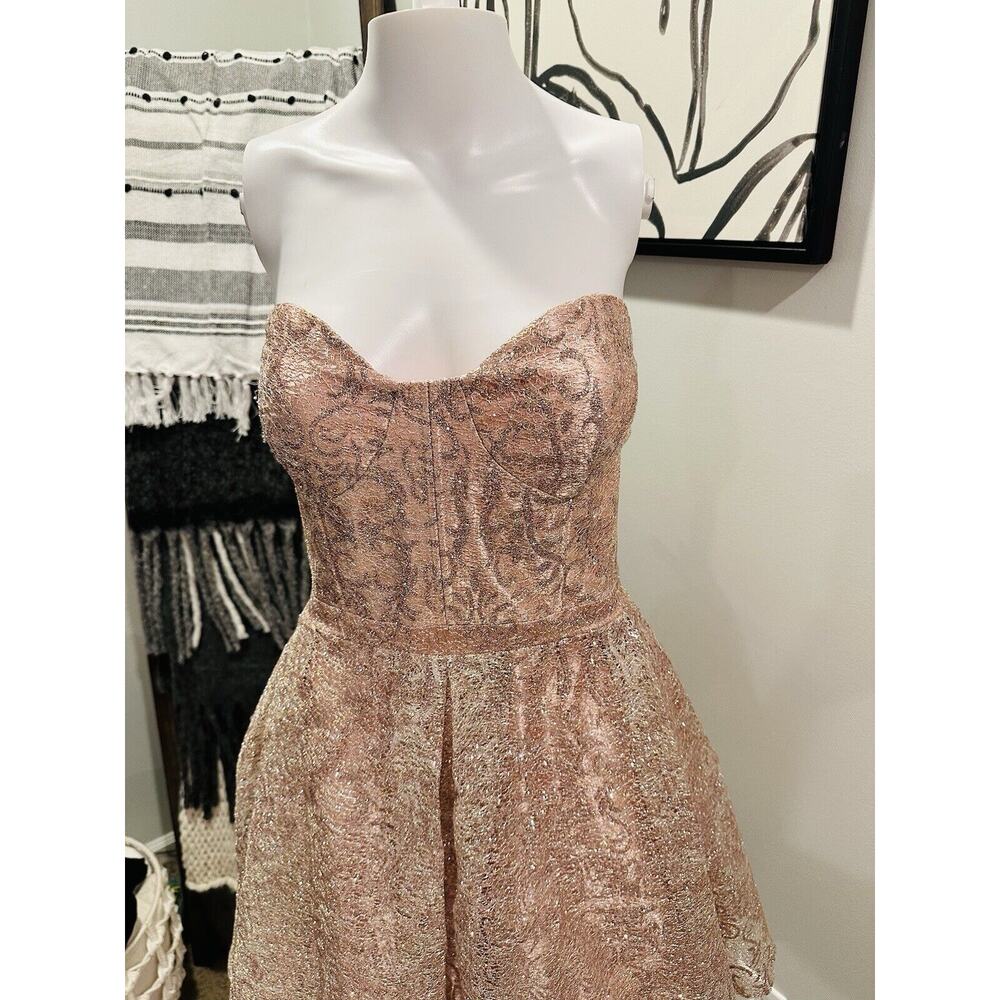 NEW GIANNI BINI GB Rose Gold Pink Silver Lace Overlay Strapless Size 13 $179 - Picture 3 of 14